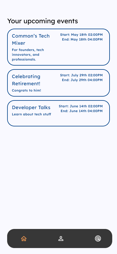 Common mock up upcoming events