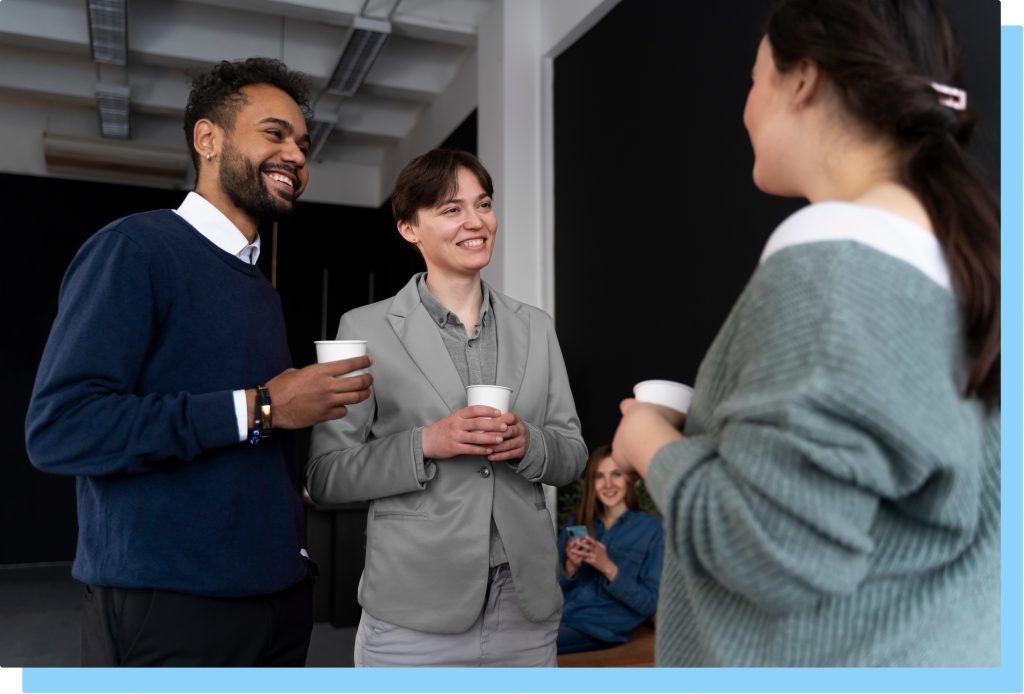 Group of diverse people networking at event.